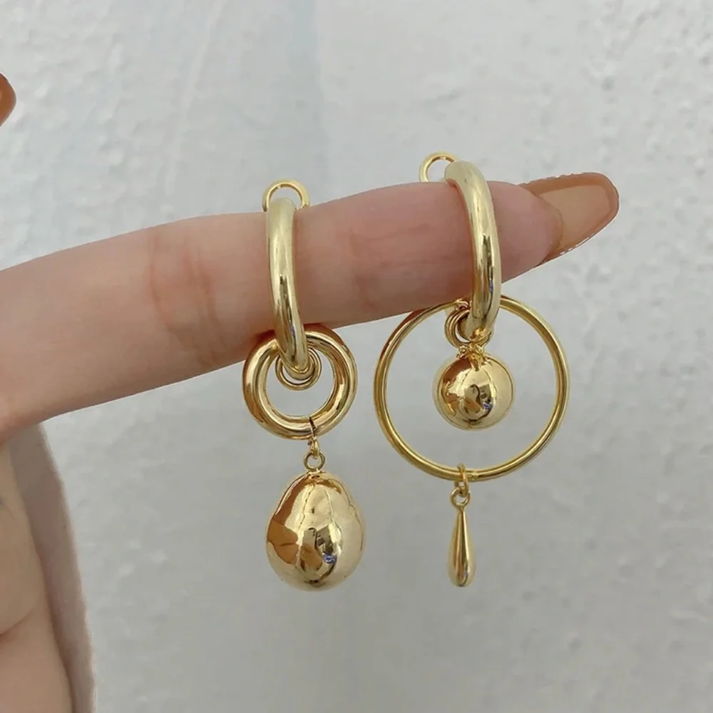 Gold Plated Mismatched Metal Ball Dangle Drop Earrings - Picture 6 of 10